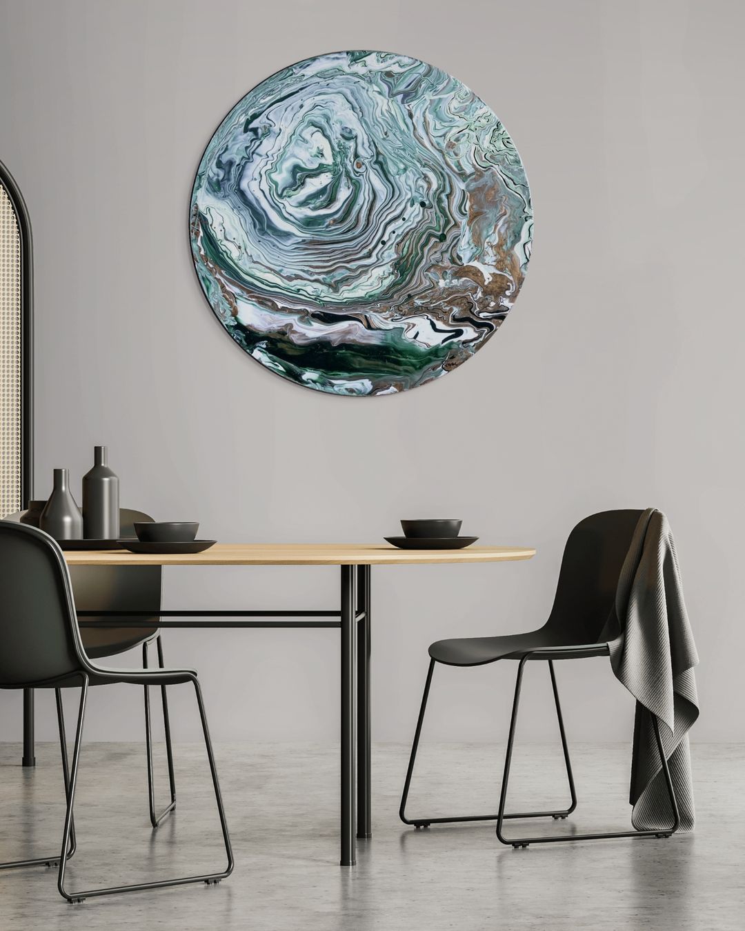 Nazende - Soyut Akrilik Pouring Tablo – 50 cm Yuvarlak, El Yapımı Sanat Eseri - Asıma Hazır