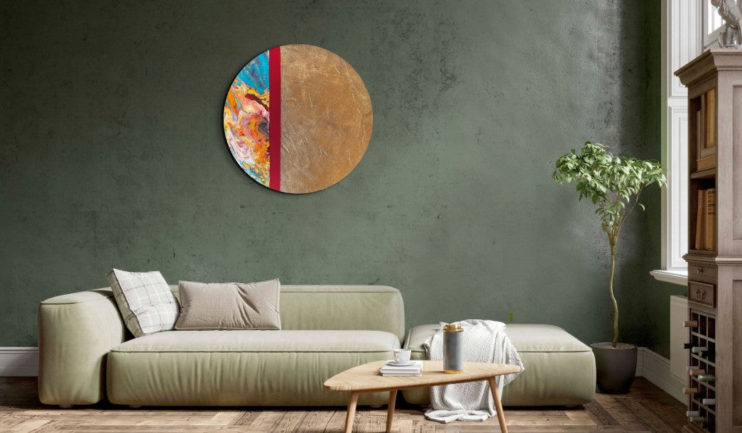 Eşik - Yuvarlak El Yapımı Mix Media Tablo 50 cm - Akrilik ve Dokulu Soyut Duvar Sanatı