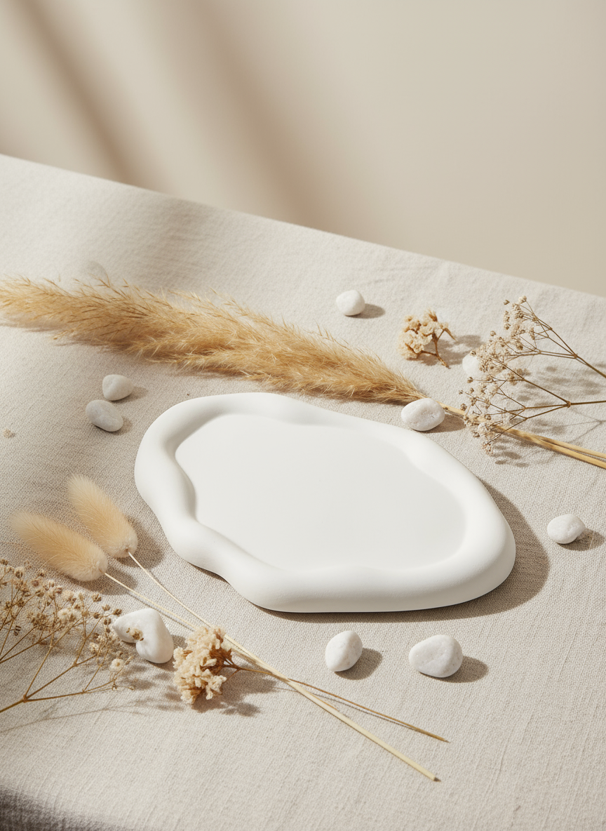 Atelier —2'li Cumulus Bulut Tabak Seti – Taş Dokulu Dekoratif Servis ve Düzenleme Objeleri