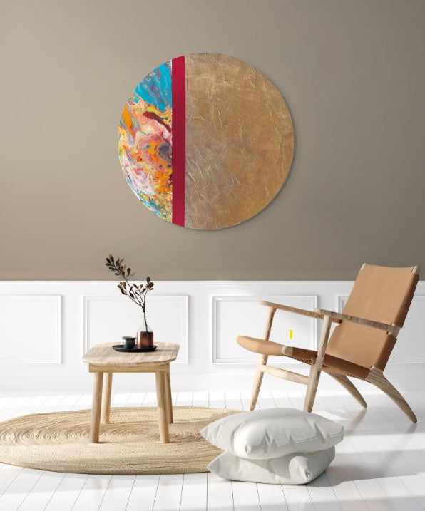 Eşik - Yuvarlak El Yapımı Mix Media Tablo 50 cm - Akrilik ve Dokulu Soyut Duvar Sanatı