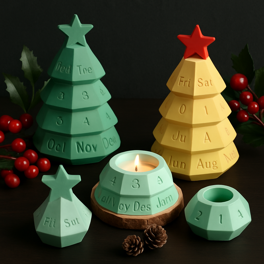 Atelier — 4 Katlı Gün-Ay-Tarih Gösteren Yılbaşı Objesi – Modüler Taş Tozu Obje