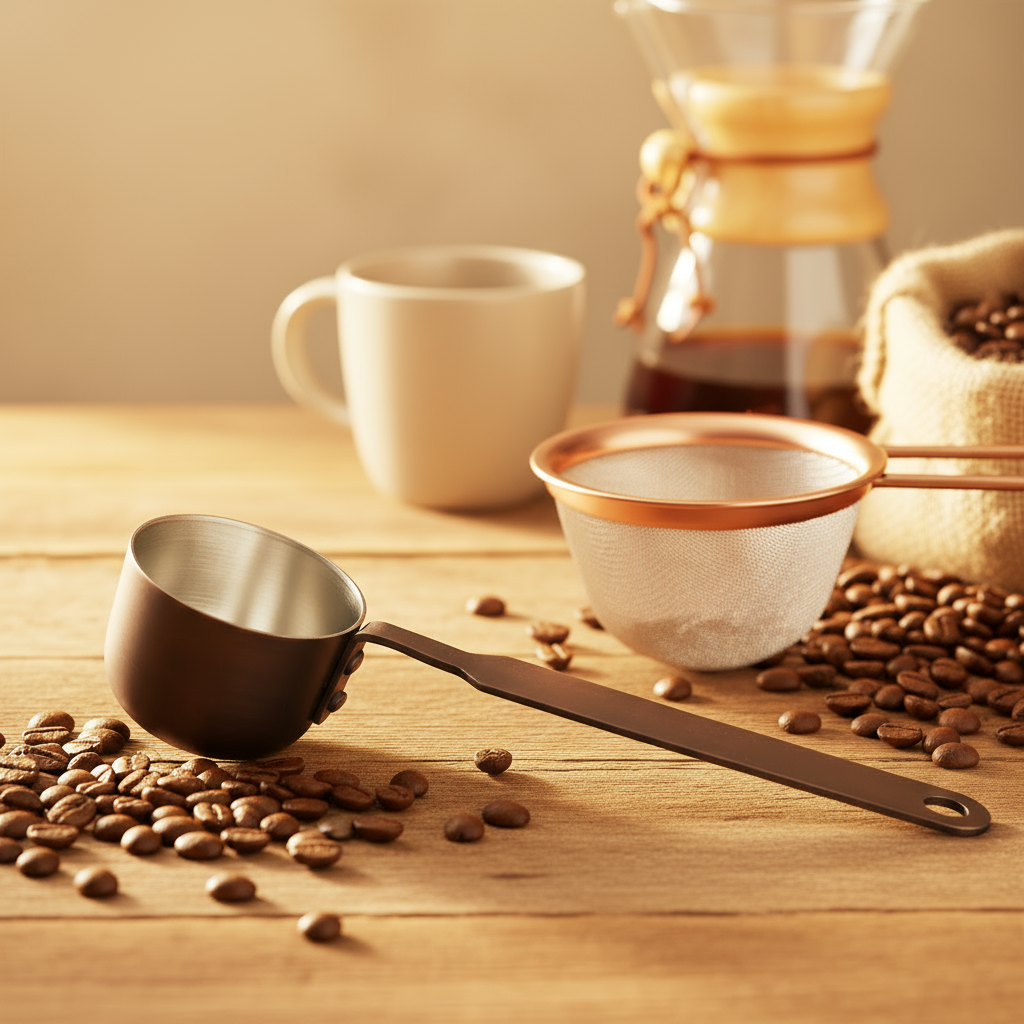 Lüks El Yapımı Okside Bakır Kahve Ölçü Kaşığı