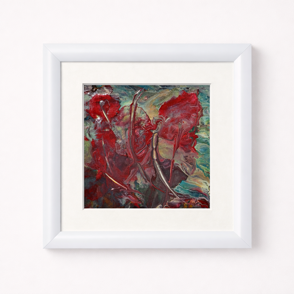 Esinti Soyut El Yapımı Tablo – Beyaz Hazır Çerçeveli, Paspartülü | 24×24 cm