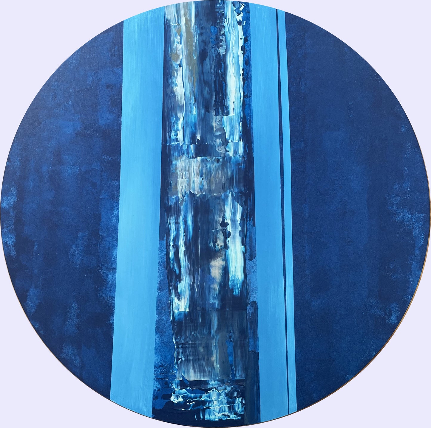 Perde Arası Manzara – Yuvarlak Akrilik Tablo 70 cm (Ahşap Panel, Pouring Detaylı)