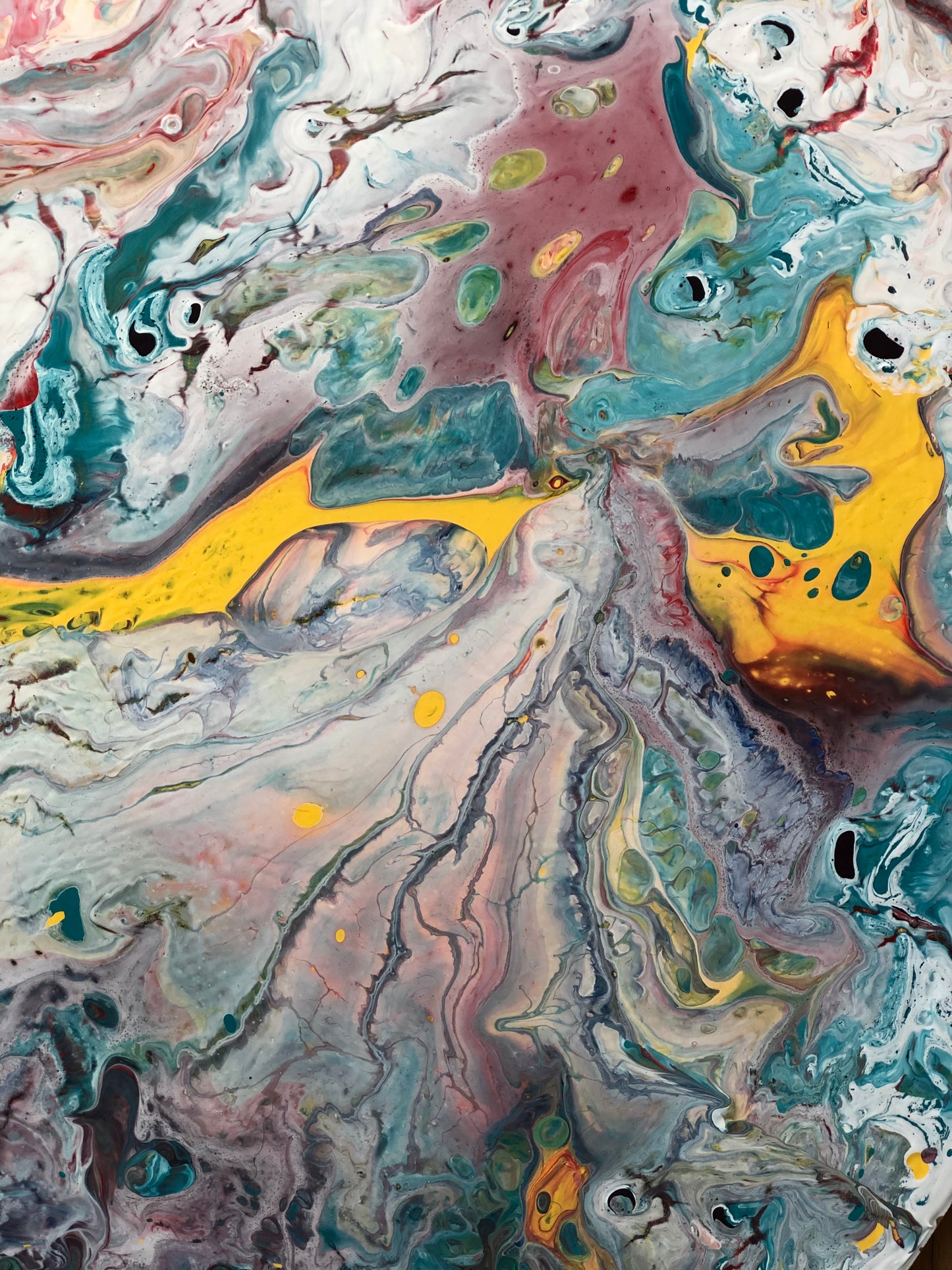Eşik 1 – 50 cm Yuvarlak, Dokulu & Akrilik Pouring Mix Media Tablo, El Yapımı – Asılmaya Hazır