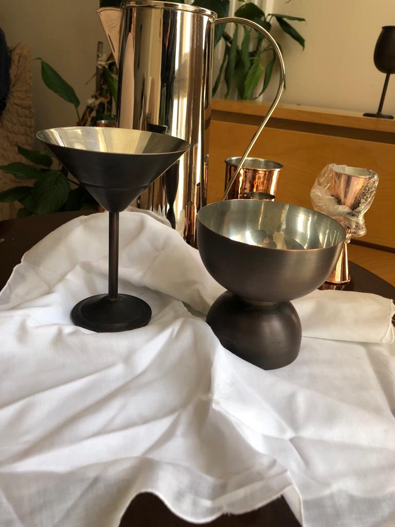 Lüks El Yapımı Bakır Okside Martini Kokteyl Bardağı