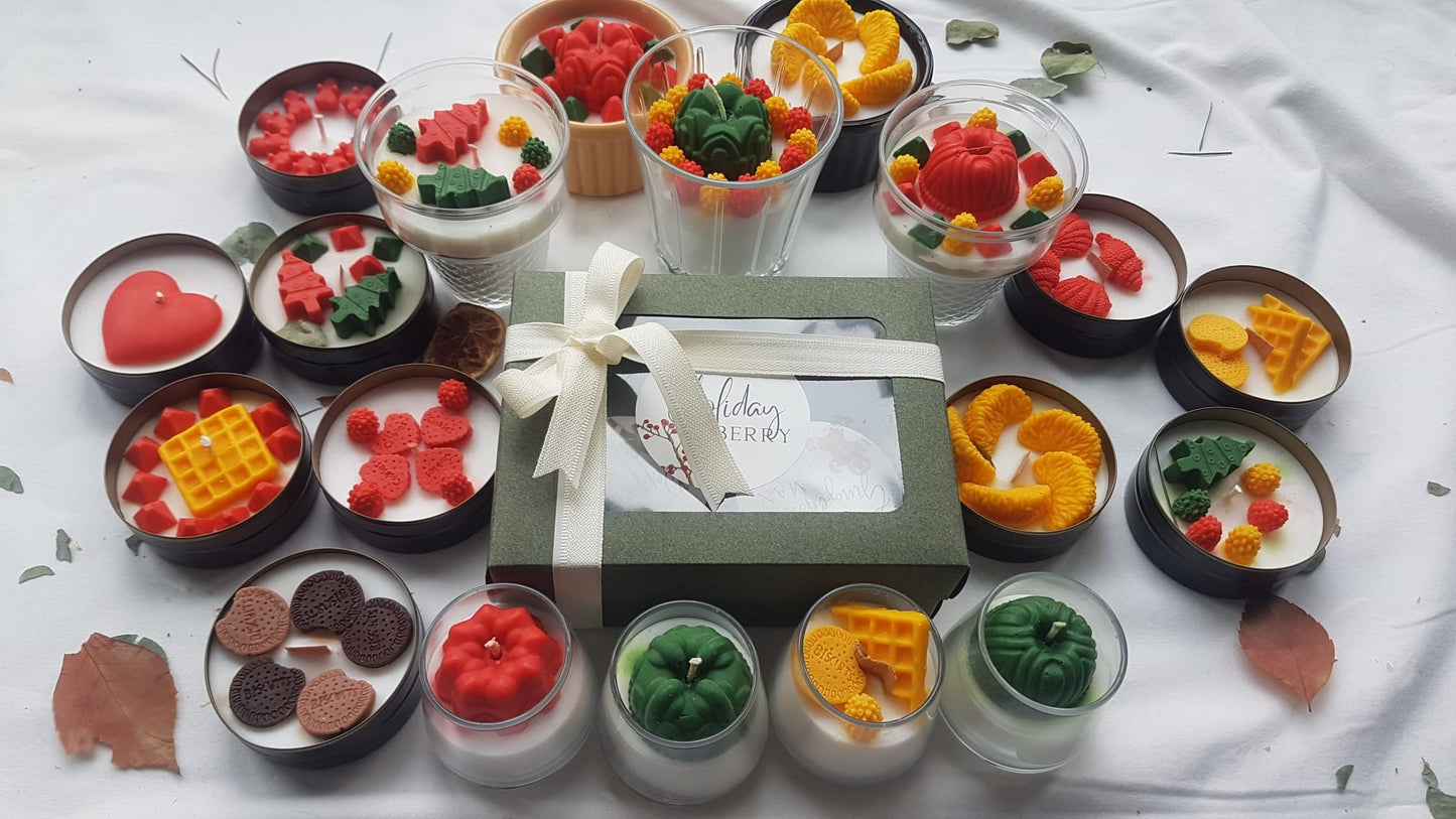 Renkli Mum Figür Süslemeli Metal Kapaklı Kutulu Mumlar