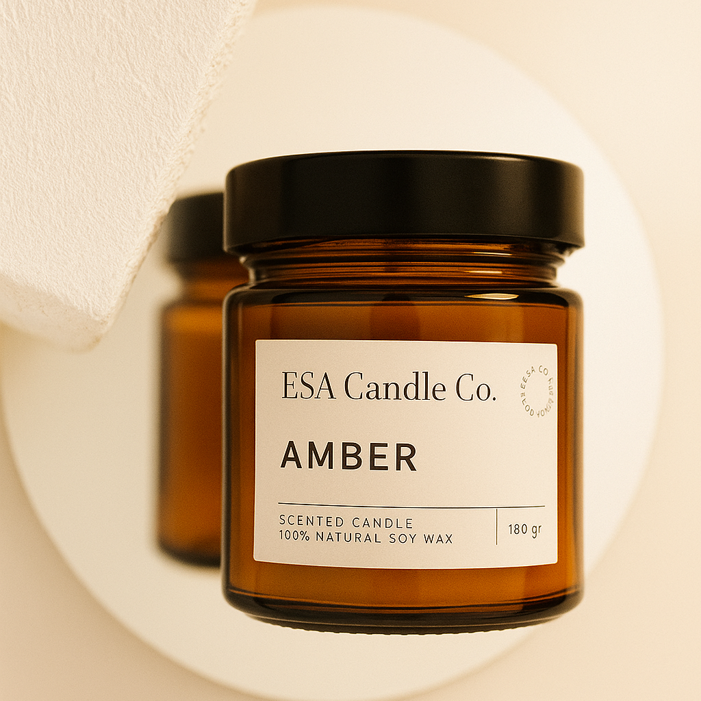 Amber Kapaklı Cam Kavanoz Soya Mum – Minimal Tasarım, Doğal ve El Yapımı