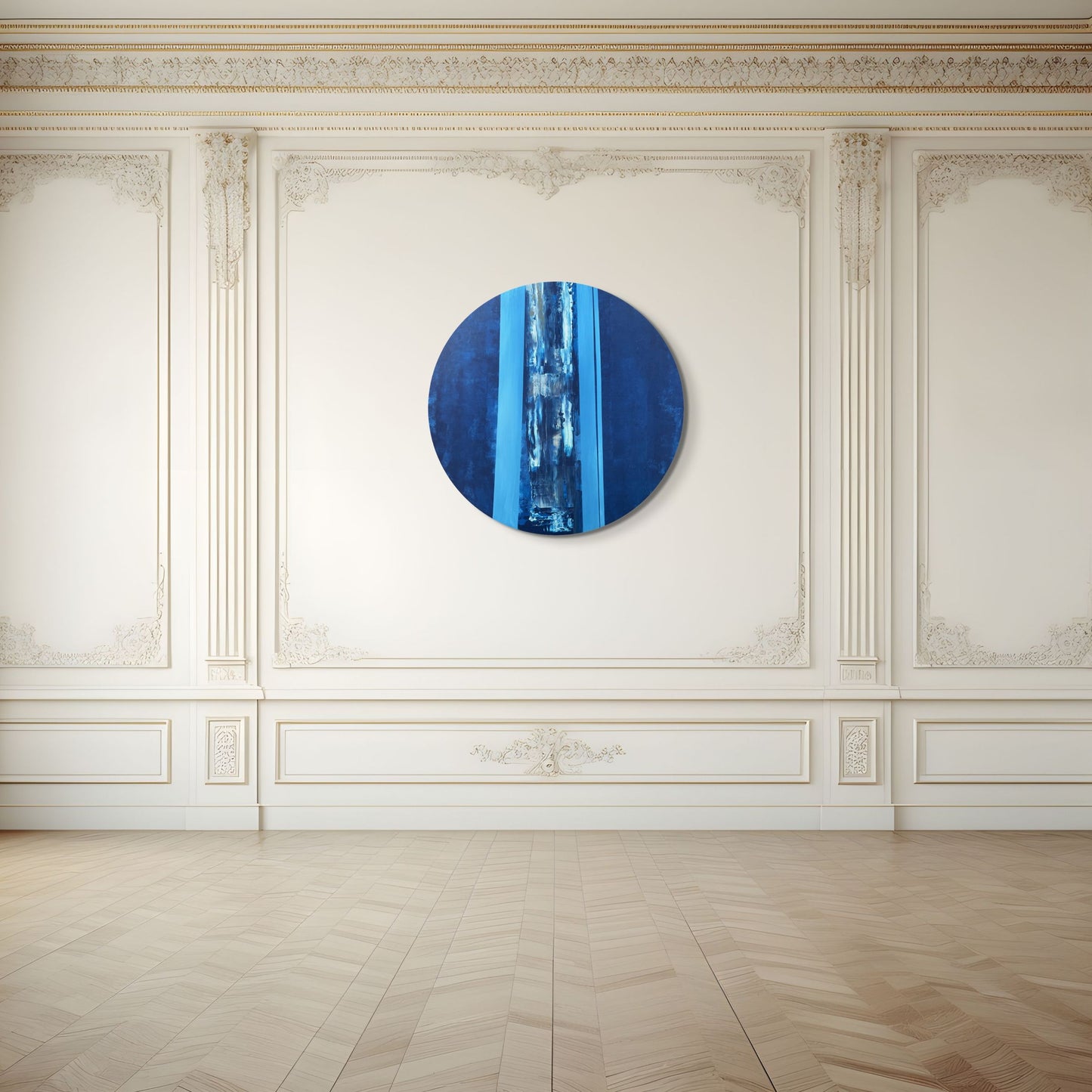 Perde Arası Manzara – Yuvarlak Akrilik Tablo 70 cm (Ahşap Panel, Pouring Detaylı)