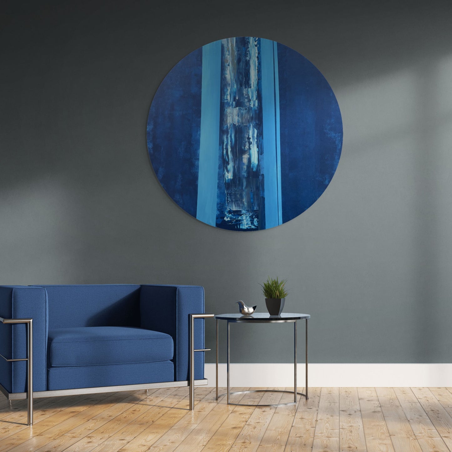 Perde Arası Manzara – Yuvarlak Akrilik Tablo 70 cm (Ahşap Panel, Pouring Detaylı)