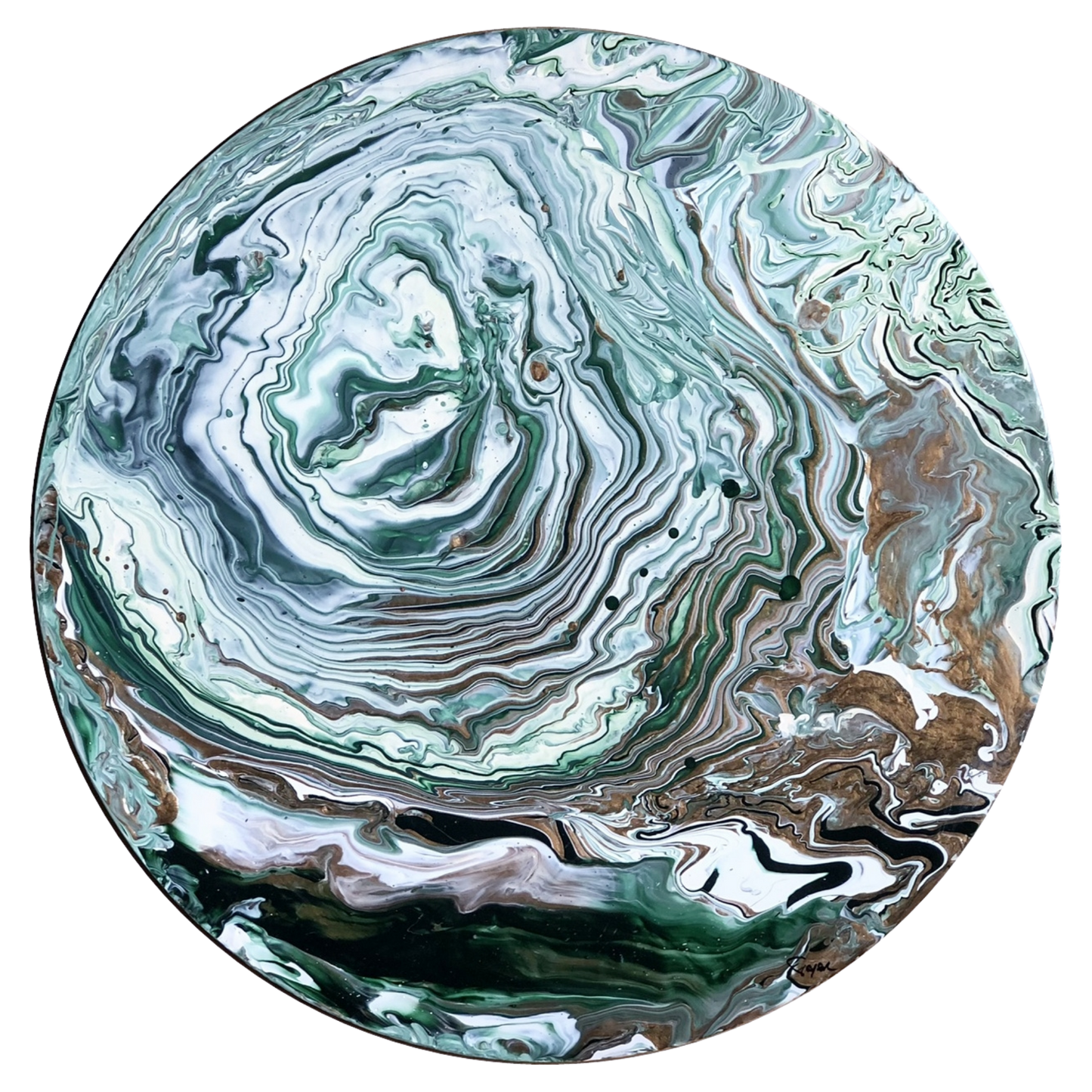 Nazende - Soyut Akrilik Pouring Tablo – 50 cm Yuvarlak, El Yapımı Sanat Eseri - Asıma Hazır