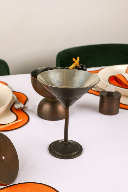 Lüks El Yapımı Bakır Okside Martini Kokteyl Bardağı