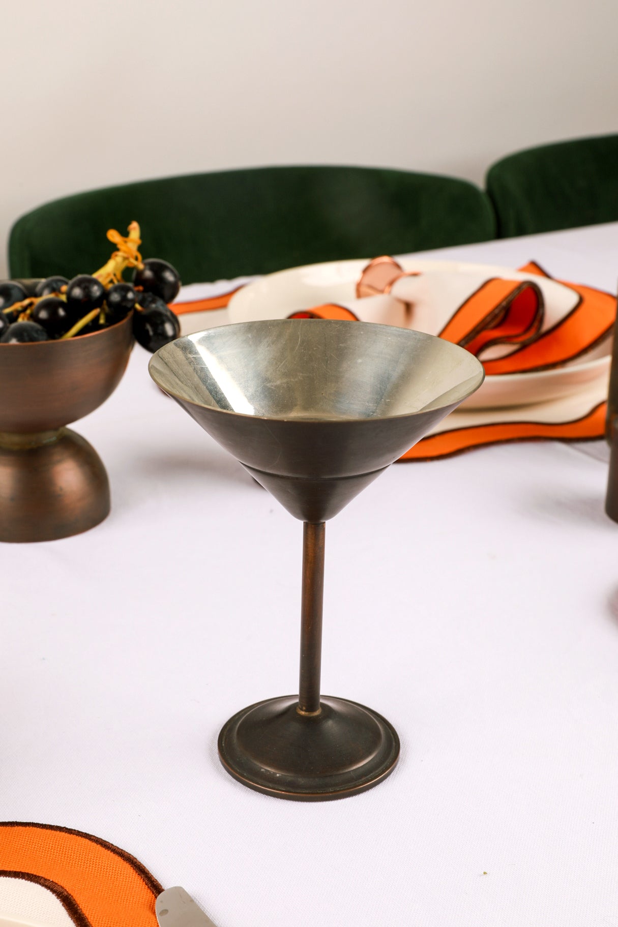 Lüks El Yapımı Bakır Okside Martini Kokteyl Bardağı