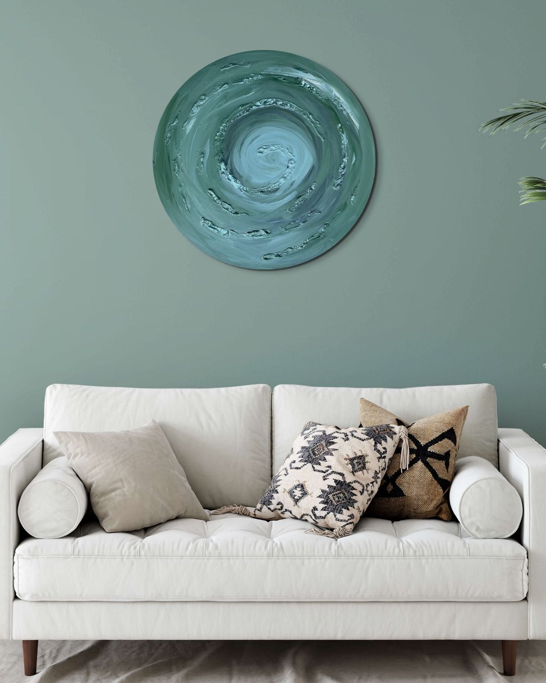 Girdap - Yuvarlak El Yapımı Mix Media Tablo - Akrilik ve Dokulu Soyut Duvar Sanatı