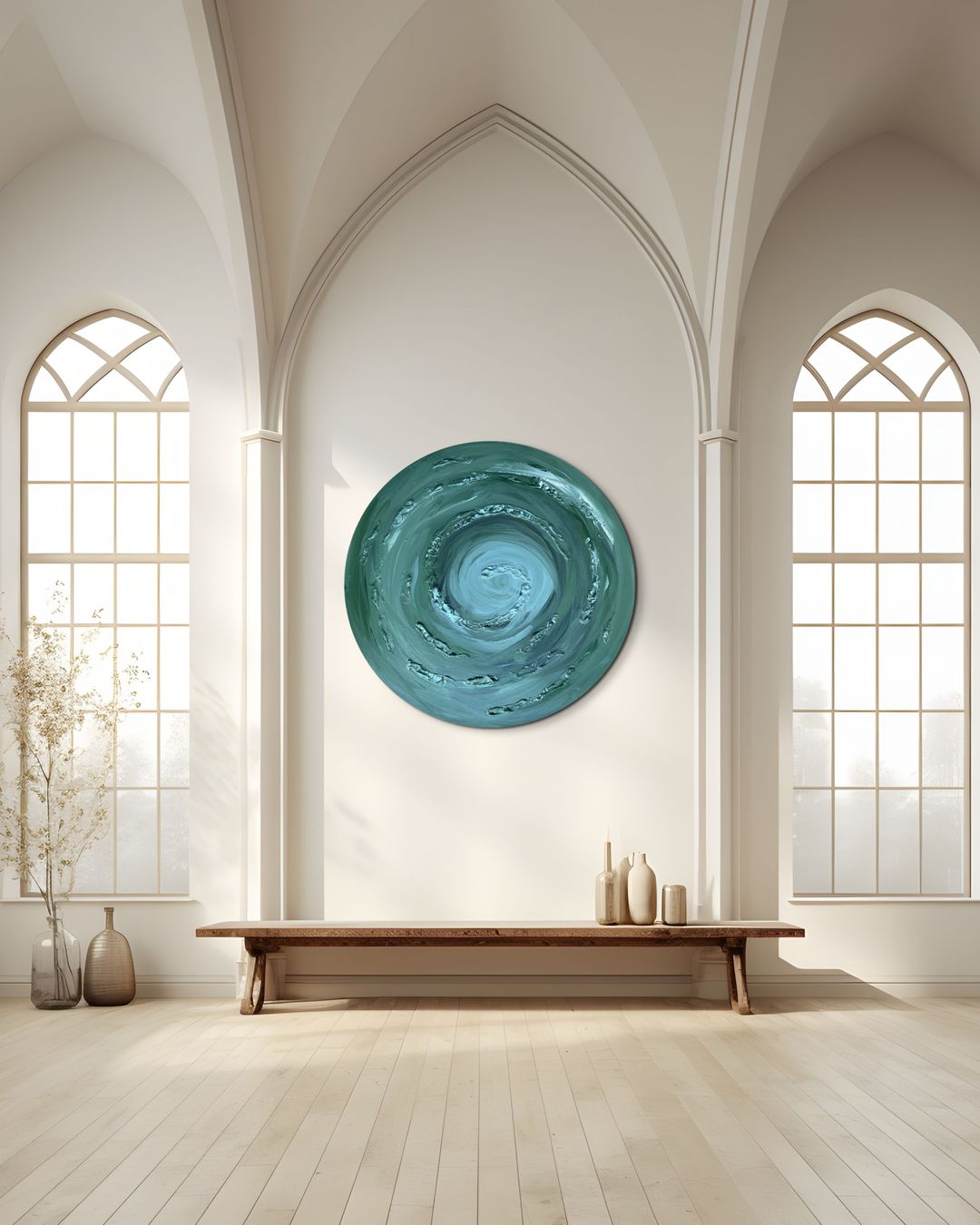 Girdap - Yuvarlak El Yapımı Mix Media Tablo - Akrilik ve Dokulu Soyut Duvar Sanatı