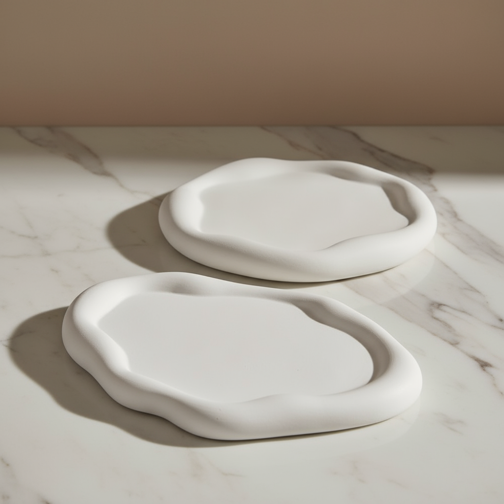 Atelier —2'li Cumulus Bulut Tabak Seti – Taş Dokulu Dekoratif Servis ve Düzenleme Objeleri