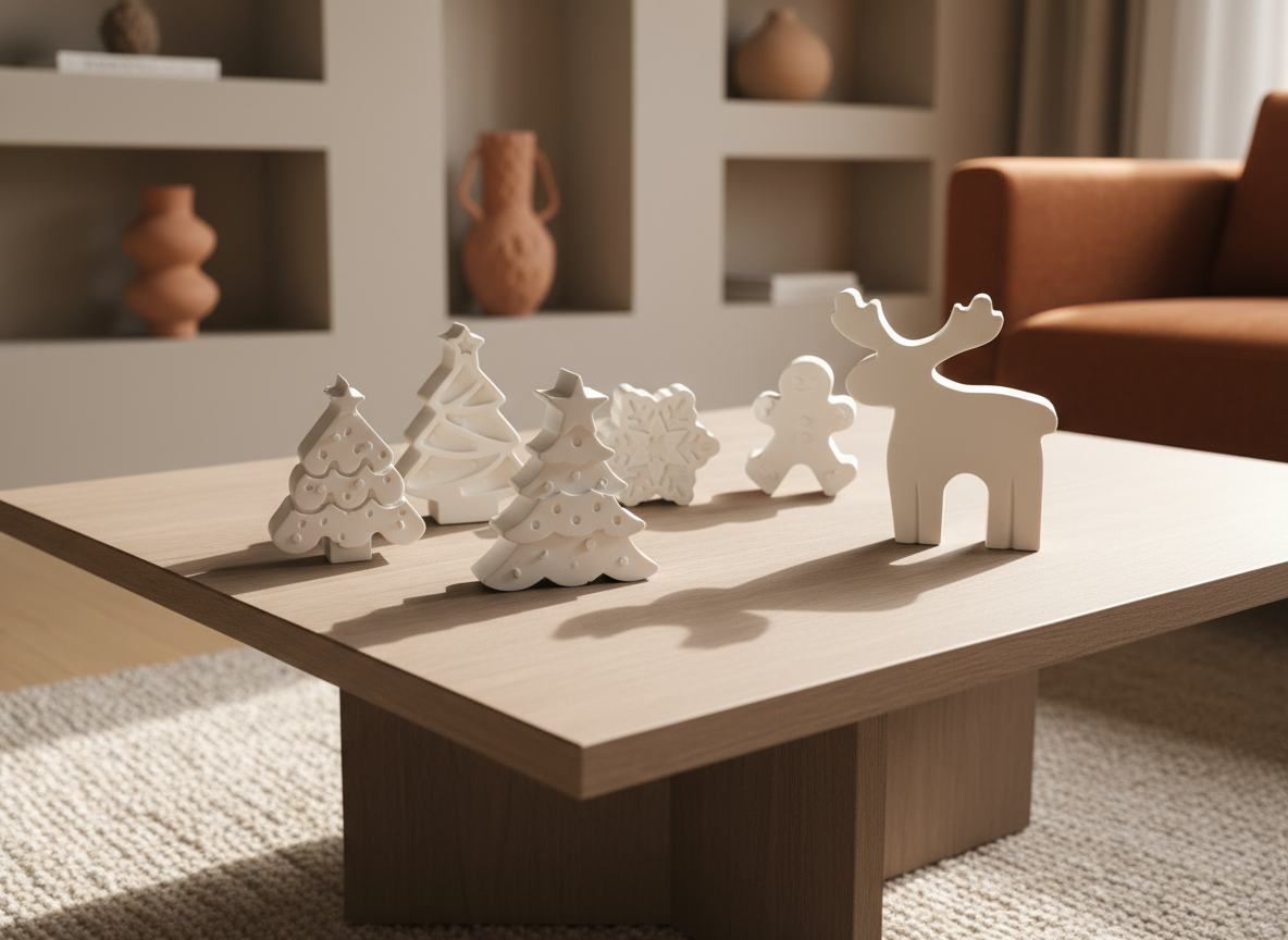 Atelier — Yılbaşı 3D Figür Seti – 6’lı Taş Tozu Dekor | Ren Geyiği, Çam Ağacı, Kar Tanesi, Kurabiye Adam