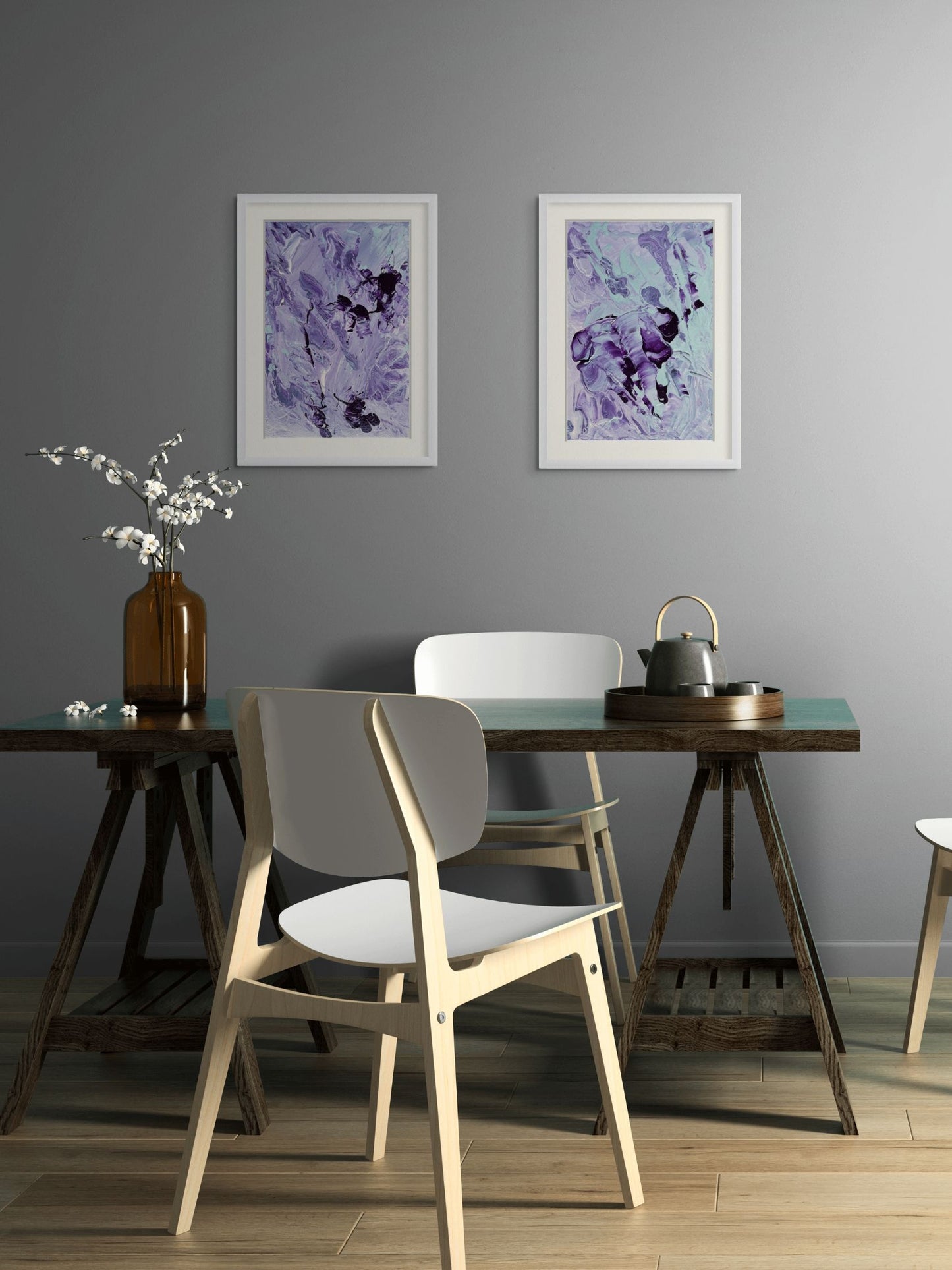 Leyla 2 Soyut El Yapımı Tablo – Beyaz Çerçeveli, Paspartülü | 31×41 cm