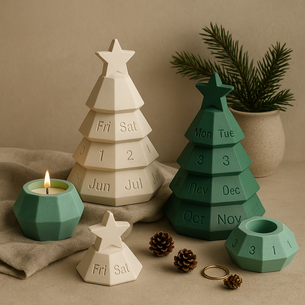 Atelier — 4 Katlı Gün-Ay-Tarih Gösteren Yılbaşı Objesi – Modüler Taş Tozu Obje