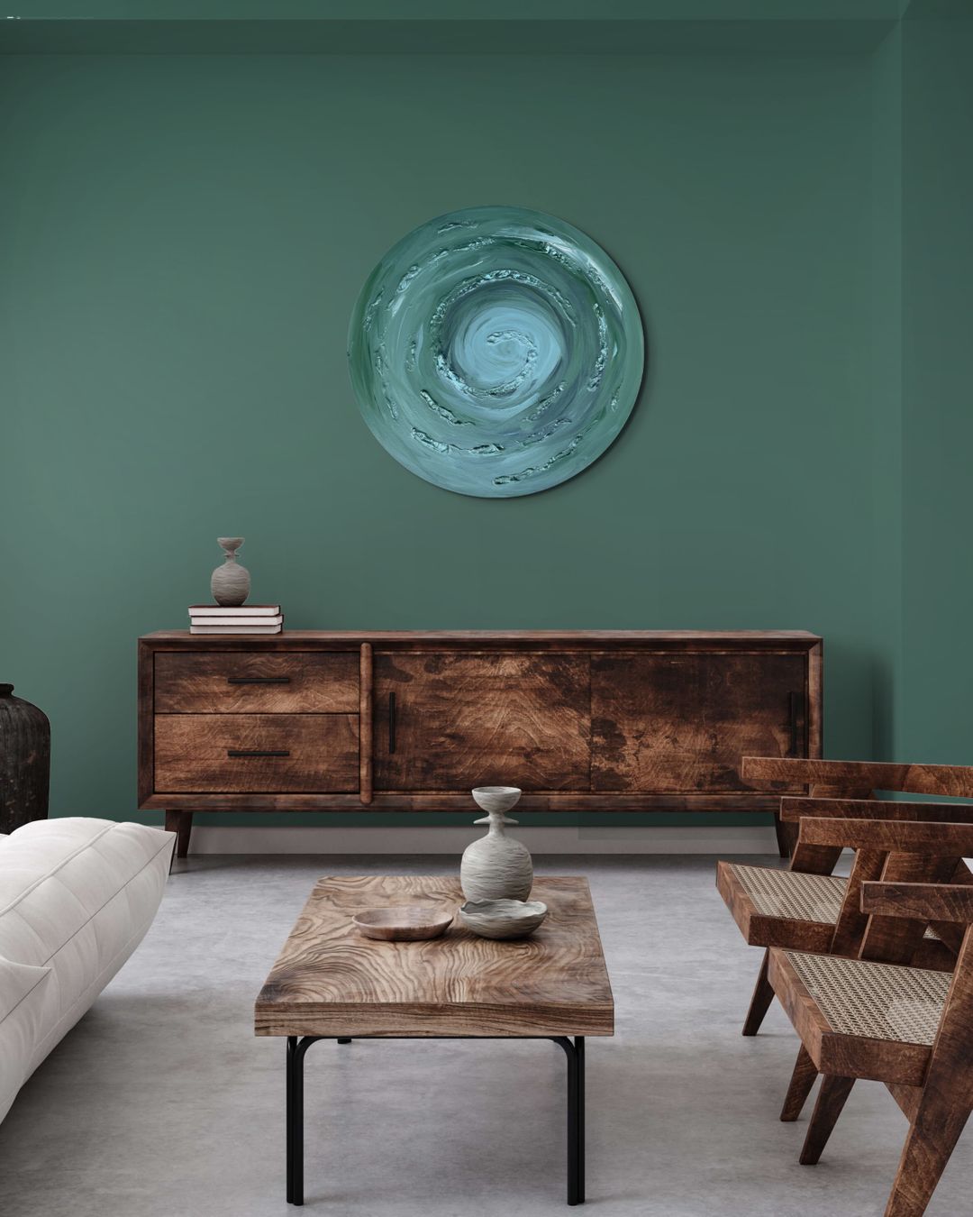 Girdap - Yuvarlak El Yapımı Mix Media Tablo - Akrilik ve Dokulu Soyut Duvar Sanatı