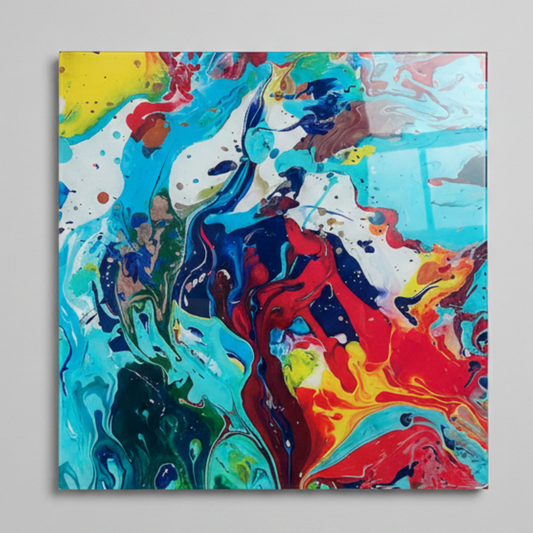 Coşku Pure Edition Soyut Cam Tablo 60x60 cm- Modern Çerçevesiz Duvar Sanatı | ES Artisan Studio