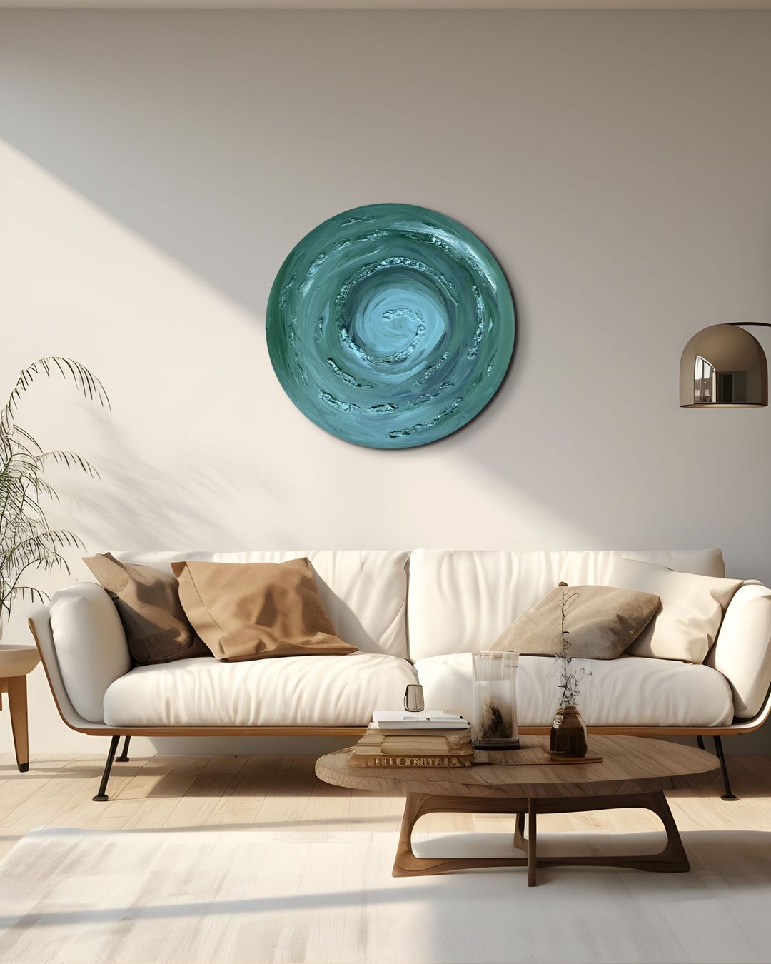 Girdap - Yuvarlak El Yapımı Mix Media Tablo - Akrilik ve Dokulu Soyut Duvar Sanatı