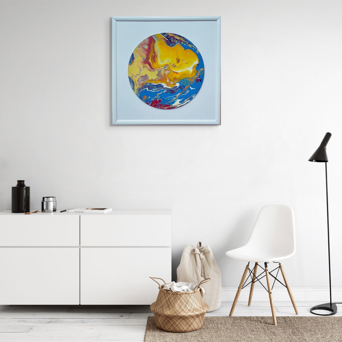 Yaz Güneşi – Hazır Çerçeveli Pouring Tablo 48×48 cm