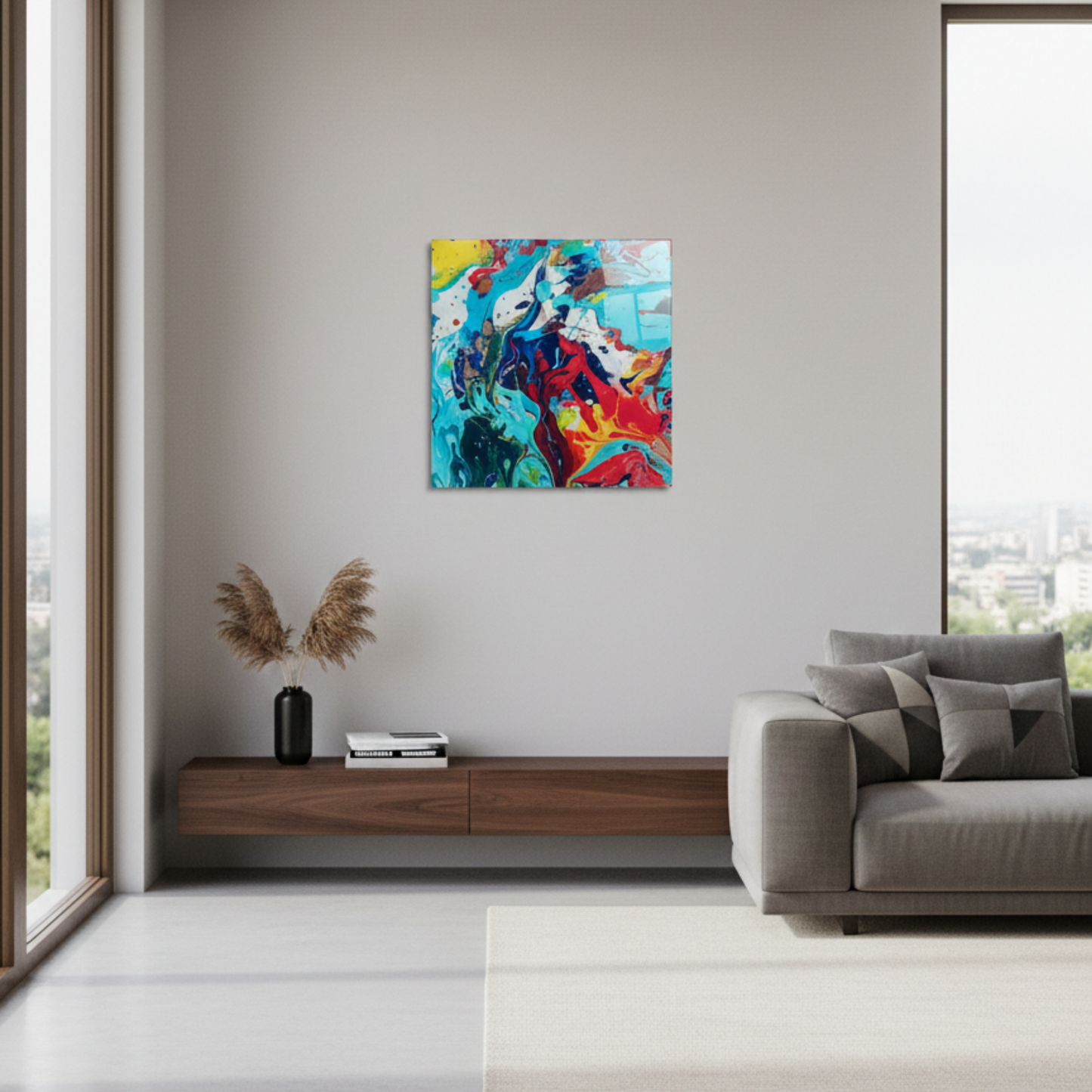 Coşku Pure Edition Soyut Cam Tablo 60x60 cm- Modern Çerçevesiz Duvar Sanatı