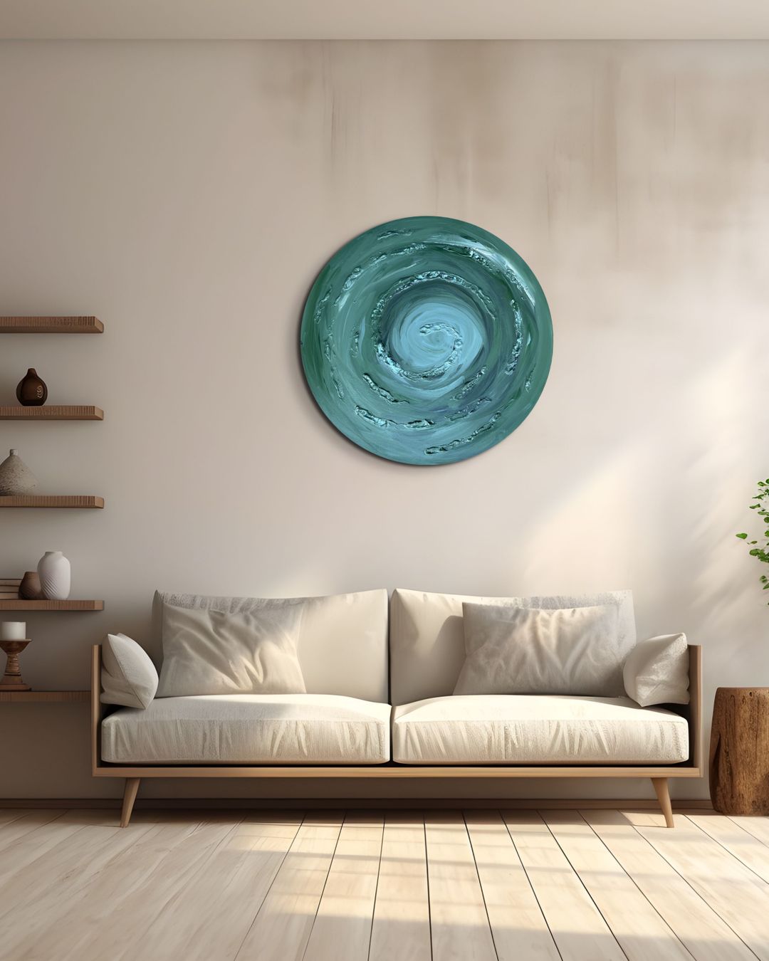 Girdap - Yuvarlak El Yapımı Mix Media Tablo - Akrilik ve Dokulu Soyut Duvar Sanatı