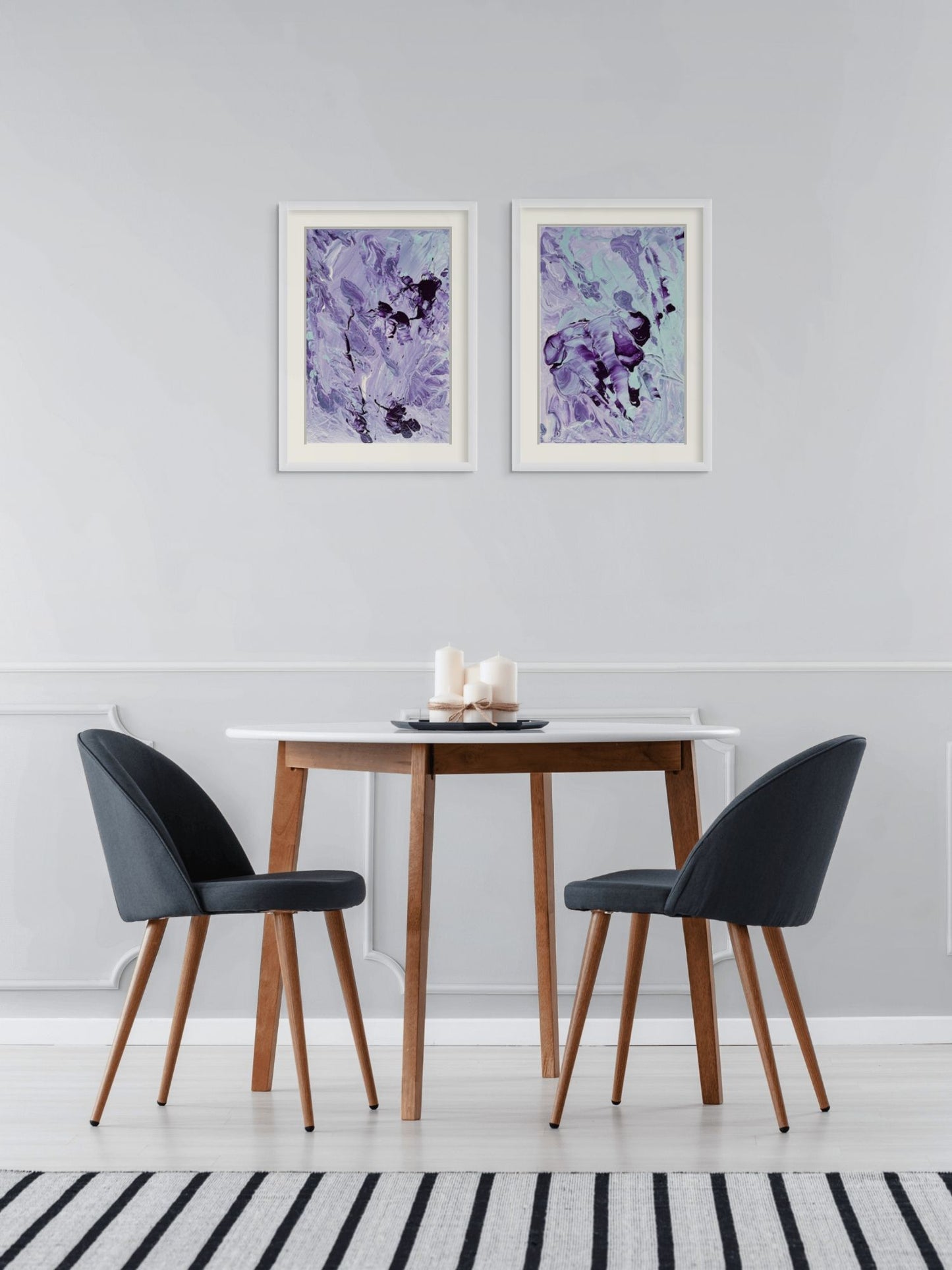 Leyla 2 Soyut El Yapımı Tablo – Beyaz Çerçeveli, Paspartülü | 31×41 cm