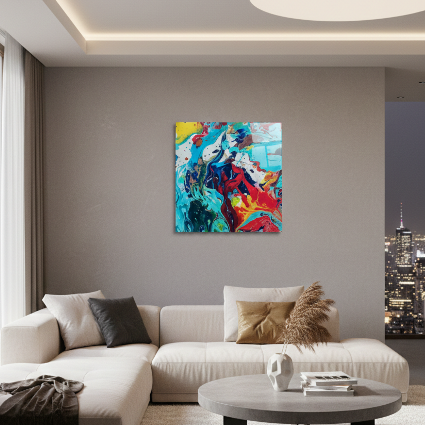 Coşku Pure Edition Soyut Cam Tablo 60x60 cm- Modern Çerçevesiz Duvar Sanatı