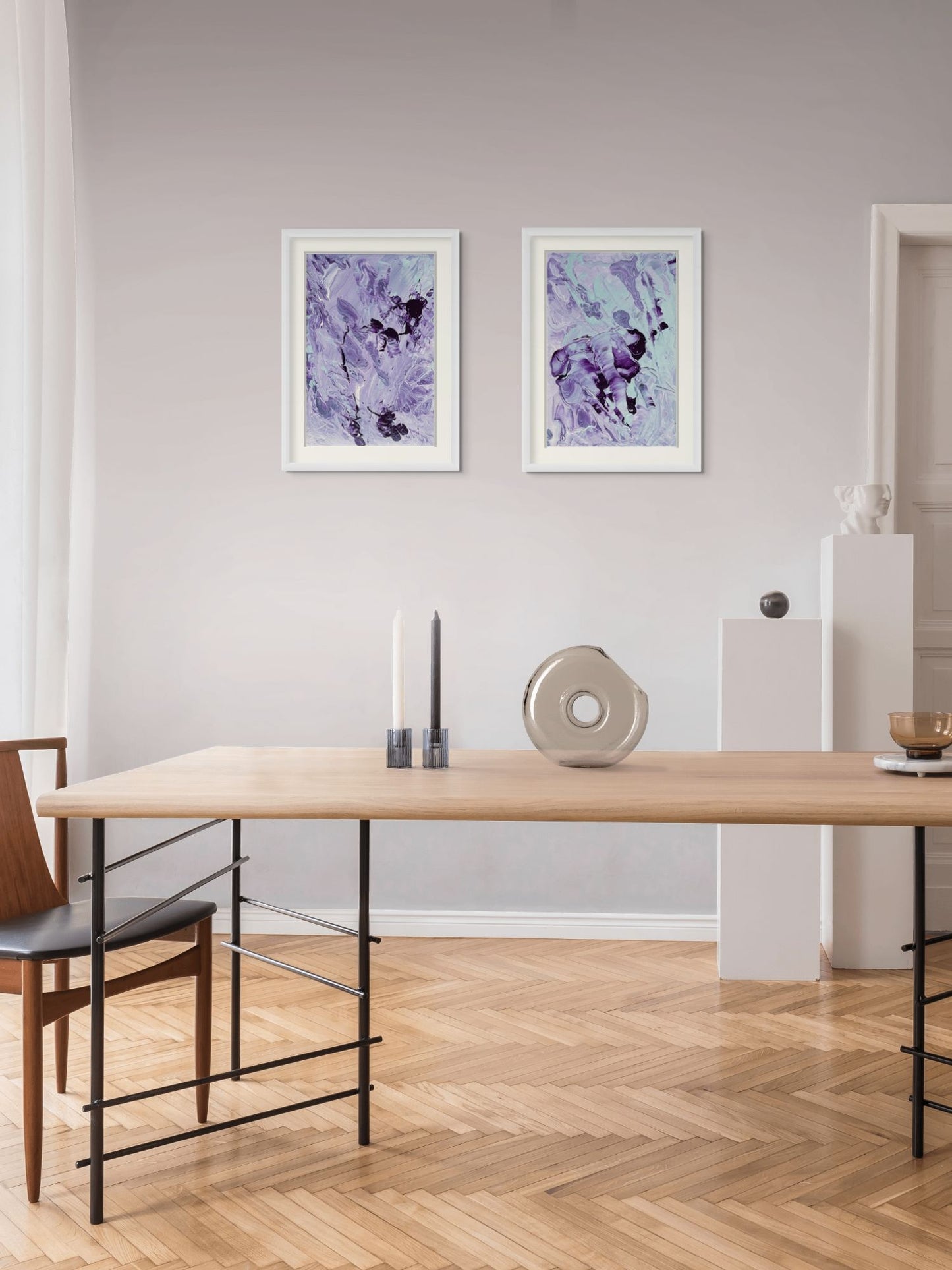 Leyla 2 Soyut El Yapımı Tablo – Beyaz Çerçeveli, Paspartülü | 31×41 cm