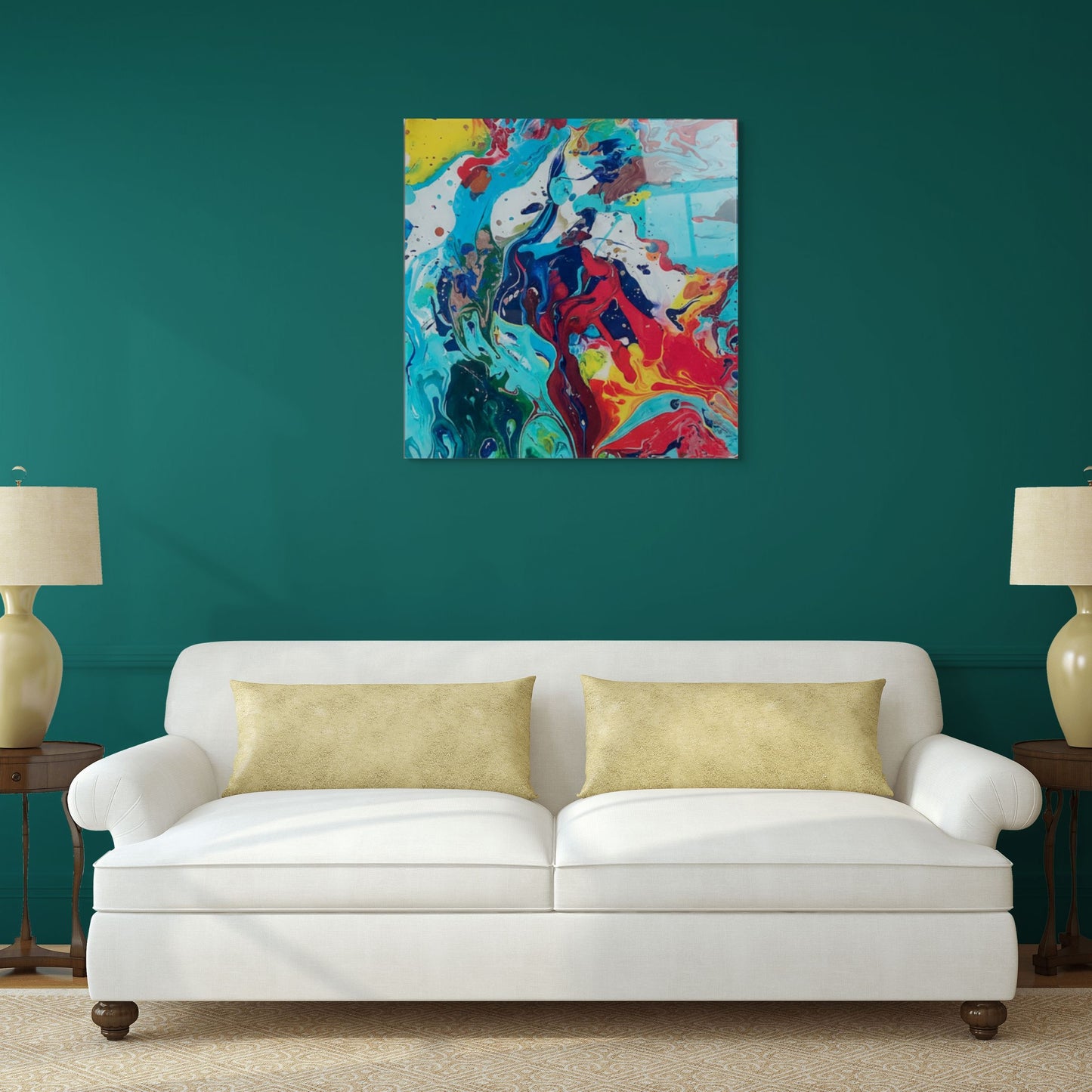 Coşku Pure Edition Soyut Cam Tablo 60x60 cm- Modern Çerçevesiz Duvar Sanatı