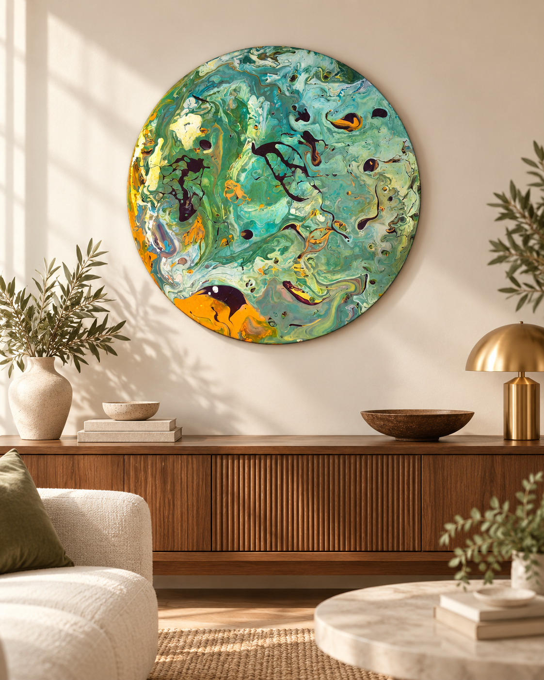 Akış — Original Round Acrylic Painting, 33 cm