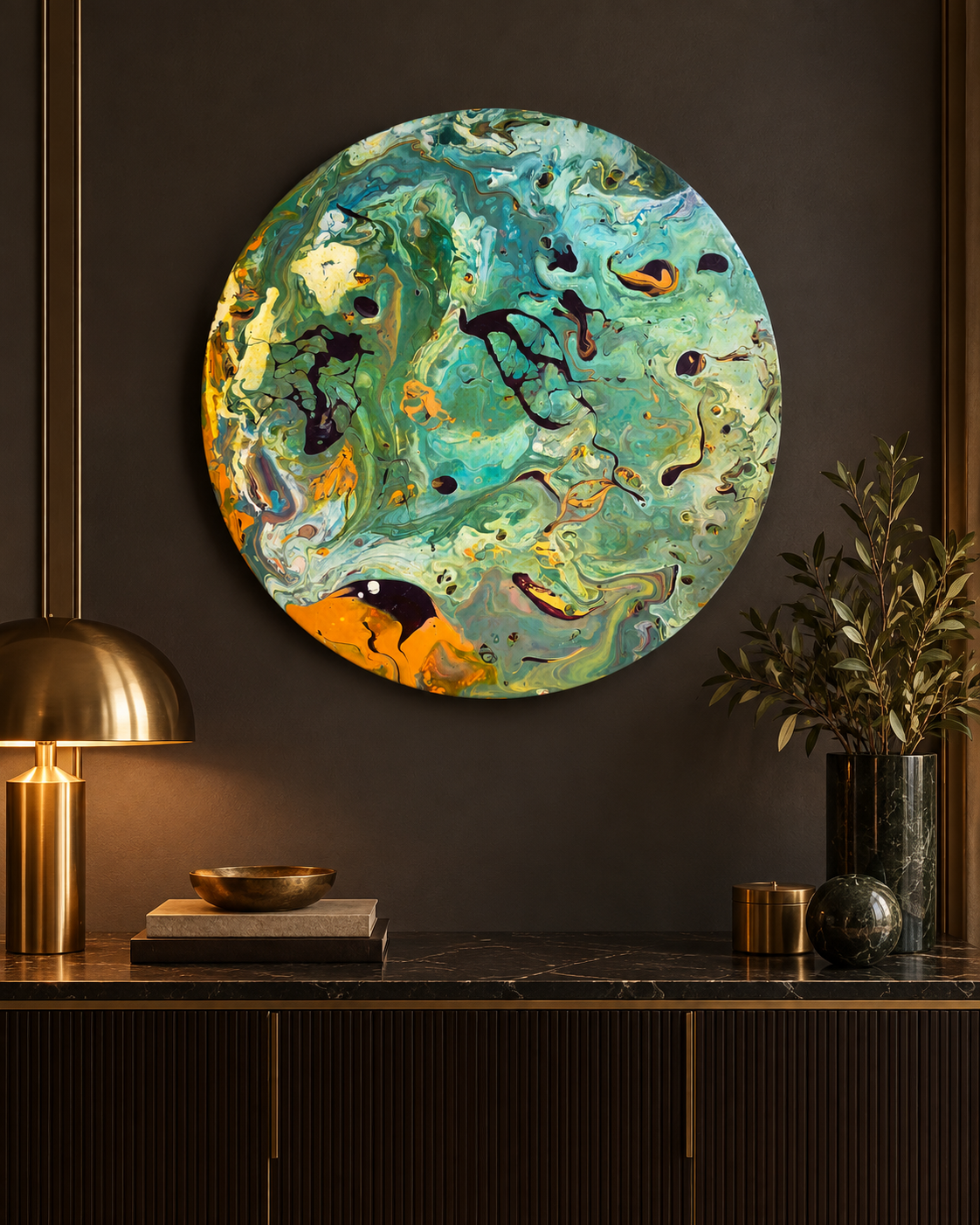 Akış — Original Round Acrylic Painting, 33 cm