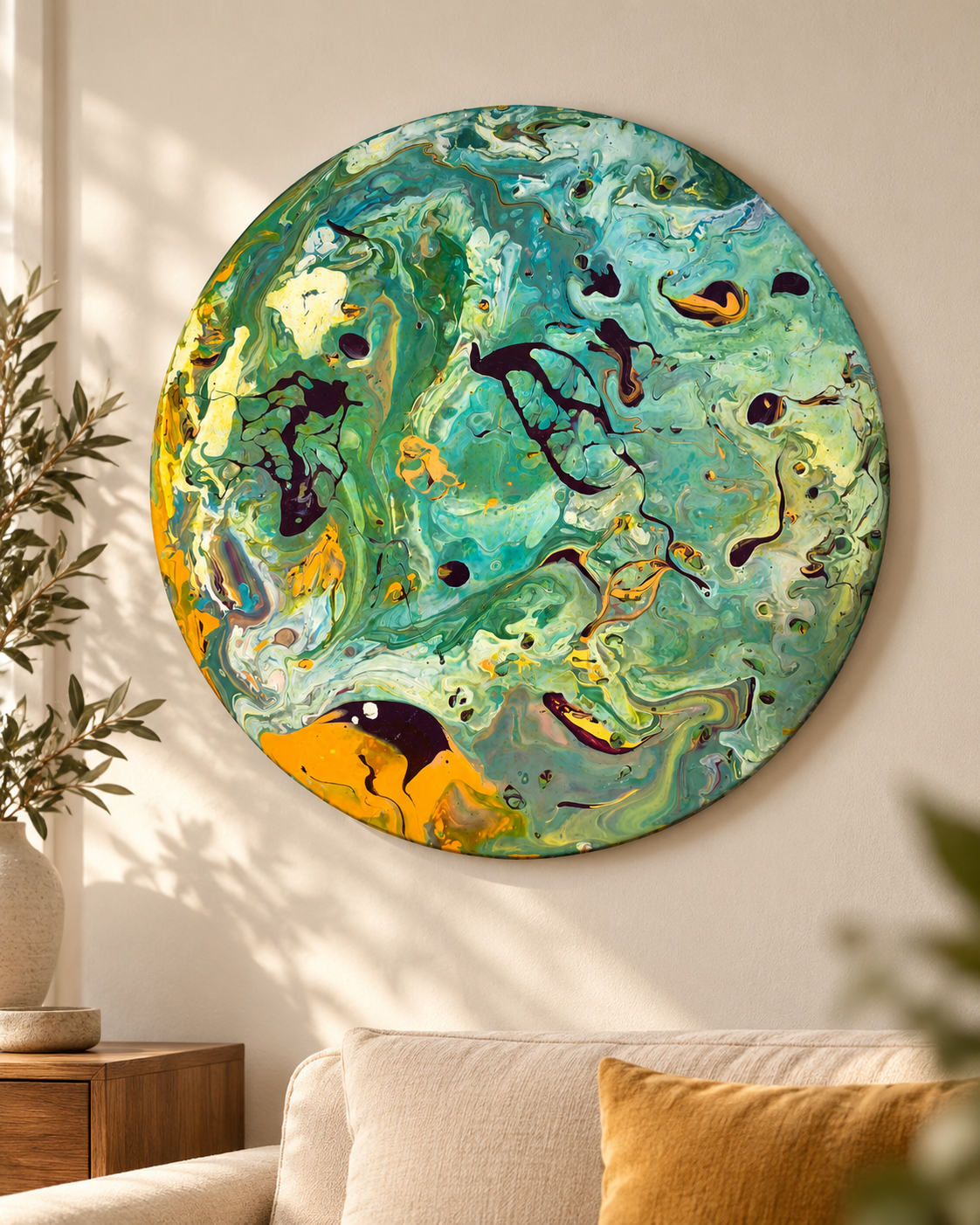 Akış — Original Round Acrylic Painting, 33 cm