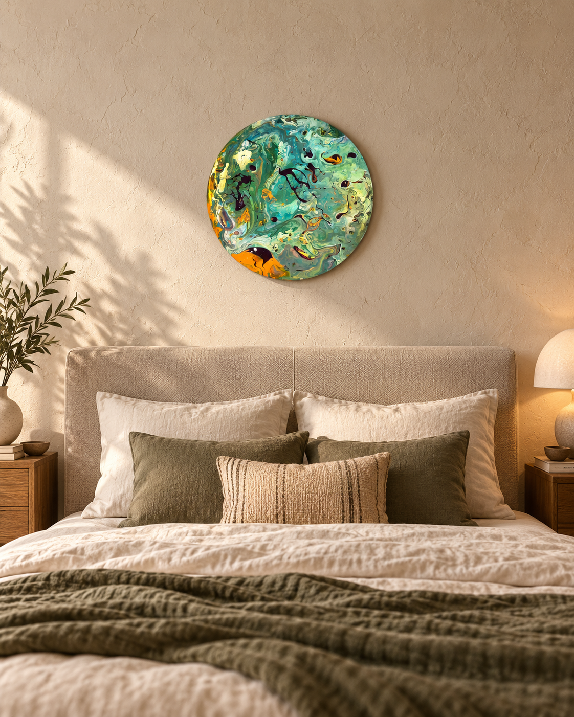 Akış — Original Round Acrylic Painting, 33 cm