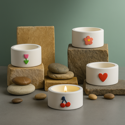 Atelier — 4’lü El Boyaması Tealight Seti | Renkli Motifli El Yapımı Mumluklar