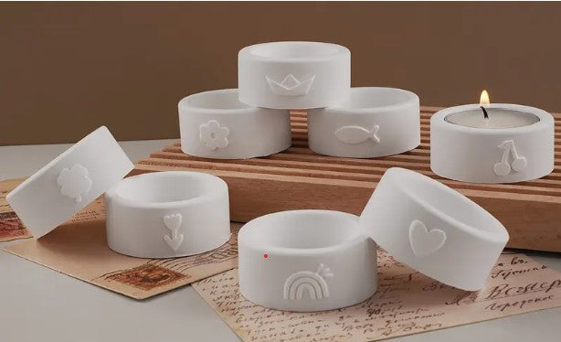 Atelier — 4’lü El Boyaması Tealight Seti | Renkli Motifli El Yapımı Mumluklar