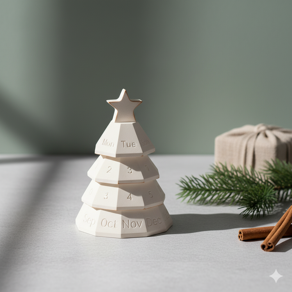 Atelier — 4 Katlı Gün-Ay-Tarih Gösteren Yılbaşı Objesi – Modüler Taş Tozu Obje