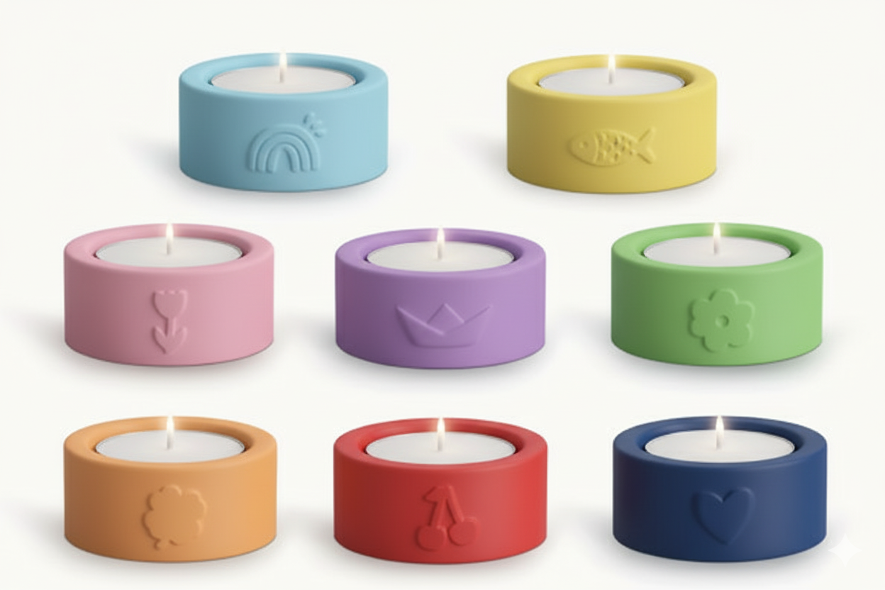 Atelier — 4’lü El Boyaması Tealight Seti | Renkli Motifli El Yapımı Mumluklar