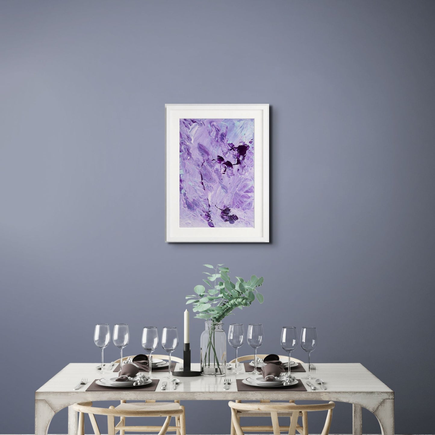 Leyla 2 Soyut El Yapımı Tablo – Beyaz Çerçeveli, Paspartülü | 31×41 cm