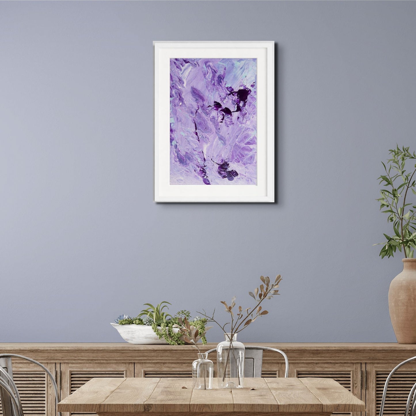 Leyla 2 Soyut El Yapımı Tablo – Beyaz Çerçeveli, Paspartülü | 31×41 cm