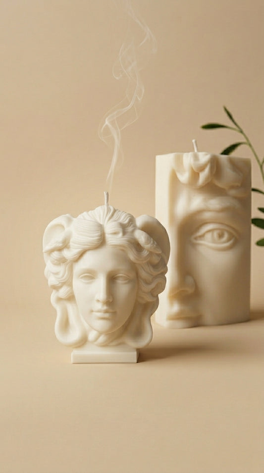 Medusa & David İkili Set – Dekoratif Heykel Mum Koleksiyonu (El Yapımı, Soya)