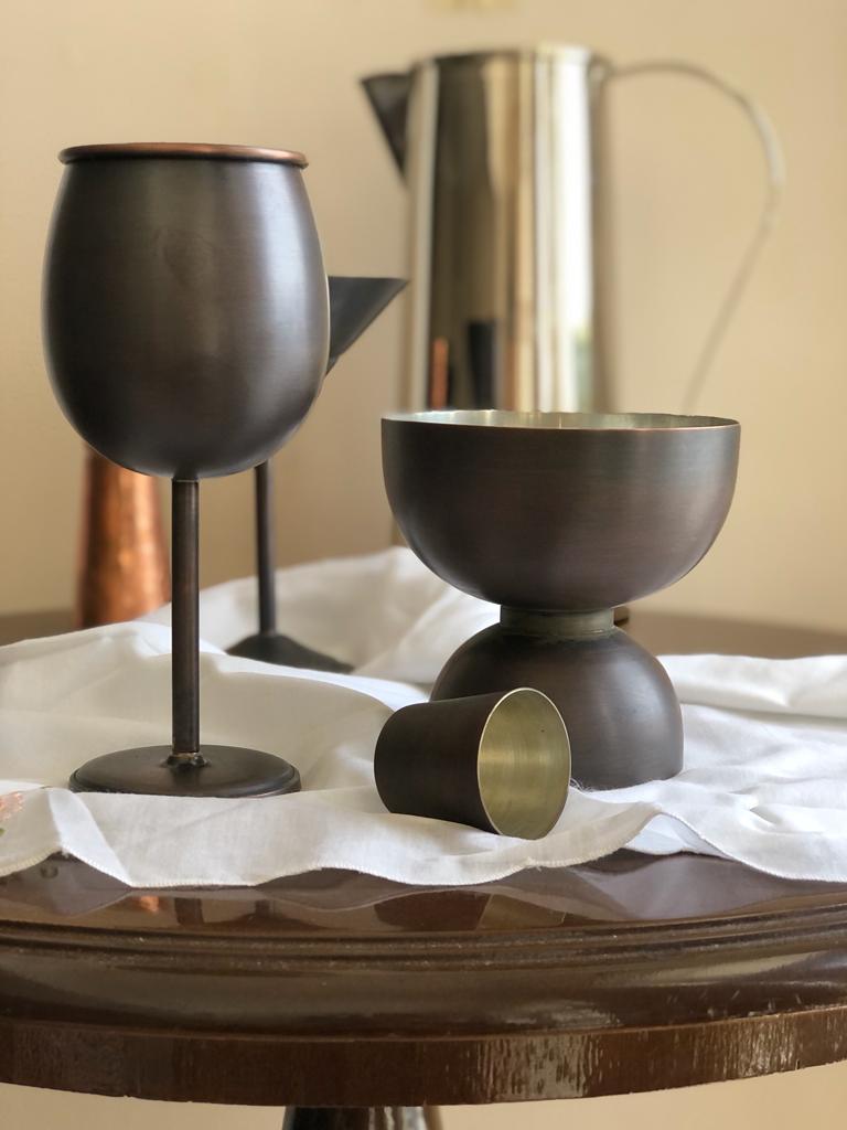 Lüks El Yapımı Oksit Bakır 4’lü Shot Bardağı Seti