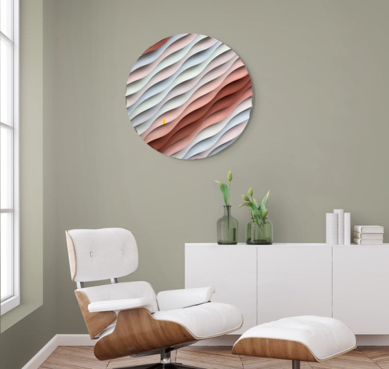 Sakin Dalgalanma – El Yapımı Dokulu Yuvarlak Ahşap Tablo