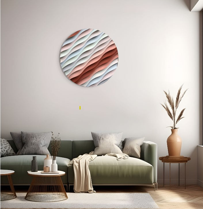 Sakin Dalgalanma – El Yapımı Dokulu Yuvarlak Ahşap Tablo