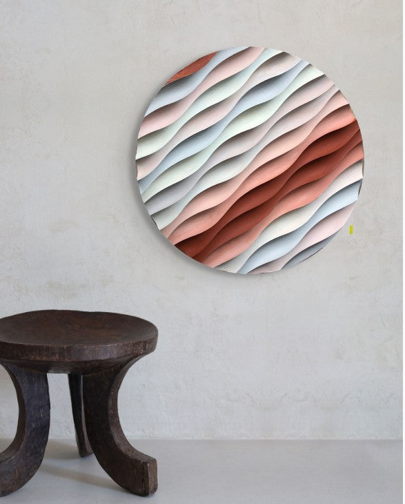 Sakin Dalgalanma – El Yapımı Dokulu Yuvarlak Ahşap Tablo