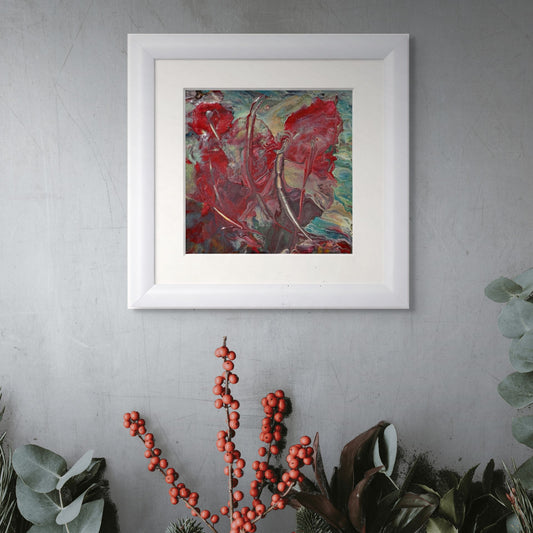 Esinti Soyut El Yapımı Tablo – Beyaz Hazır Çerçeveli, Paspartülü | 24×24 cm