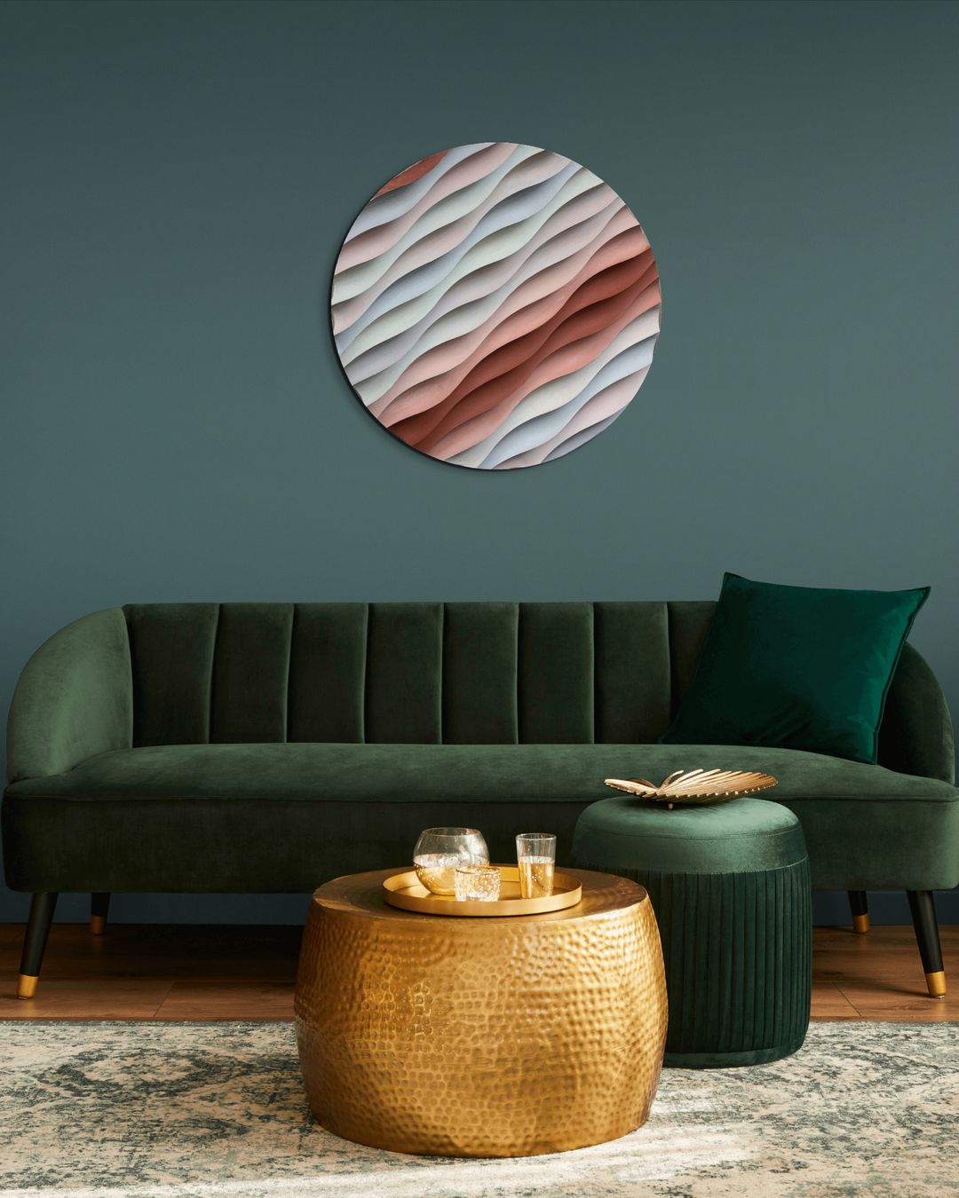 Sakin Dalgalanma – El Yapımı Dokulu Yuvarlak Ahşap Tablo